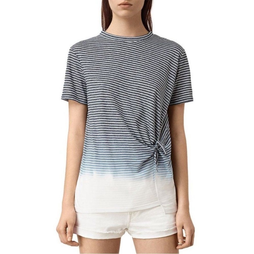 All Saints Ashley Ombre Asymmetrical Striped Knot Tee Size S